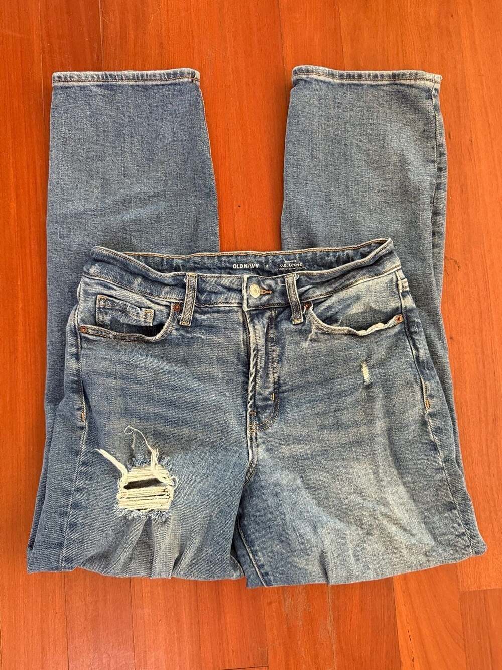 Old Navy O.G. Loose Size 6 Blue Distressed Denim Jeans